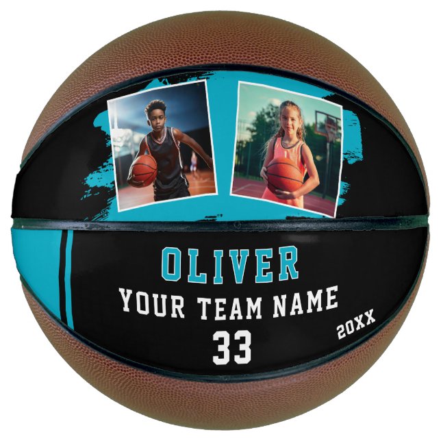Custom Player's Name Number Team 2 Photo Basketball (Vorderseite)