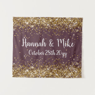 Custom Plum Lila Gold Wedding Foto Booth Prop Wandteppich