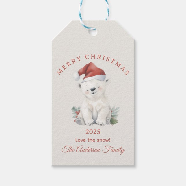 Custom Polar Bären Aquarellfarben Weihnachtsgesche Geschenkanhänger (Vorderseite)