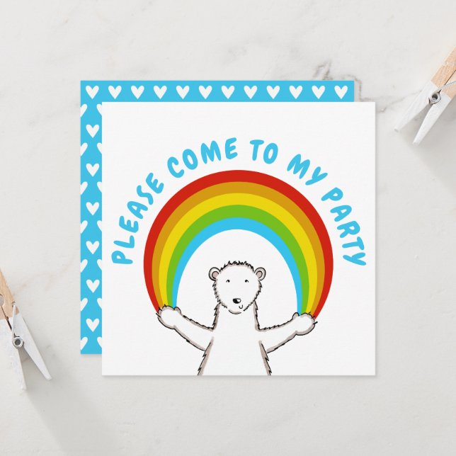 Custom Polar Bear & Rainbow Birthday Einladung (Vorderseite/Rückseite Beispiel)
