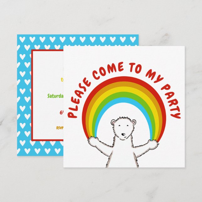 Custom Polar Bear & Rainbow Birthday Einladung (Vorne/Hinten)