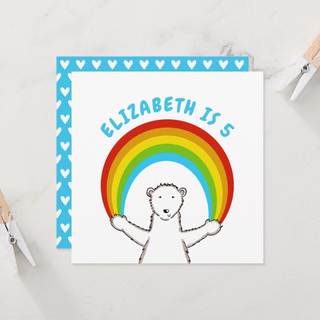Custom Polar Bear & Rainbow Birthday Einladung (Vorderseite/Rückseite Beispiel)