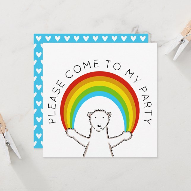 Custom Polar Bear & Rainbow Birthday Einladung (Vorderseite/Rückseite Beispiel)