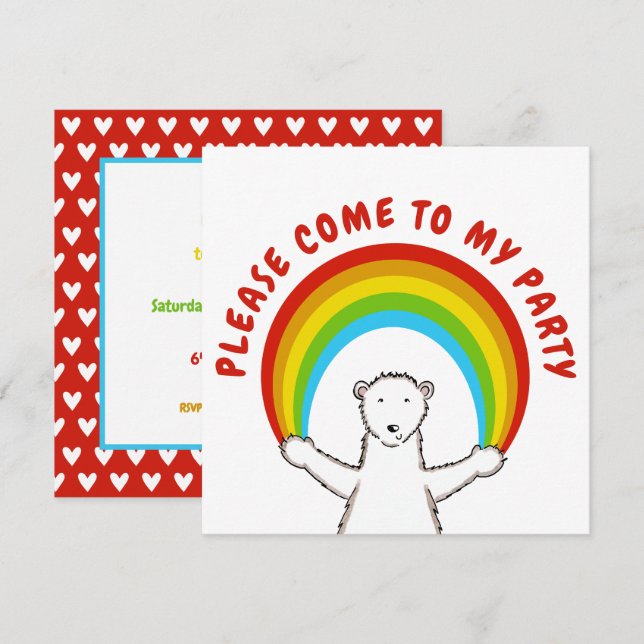 Custom Polar Bear & Rainbow Birthday Einladung (Vorne/Hinten)