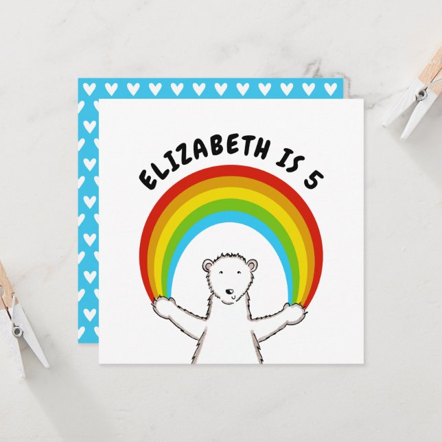 Custom Polar Bear & Rainbow Birthday Einladung (Vorderseite/Rückseite Beispiel)