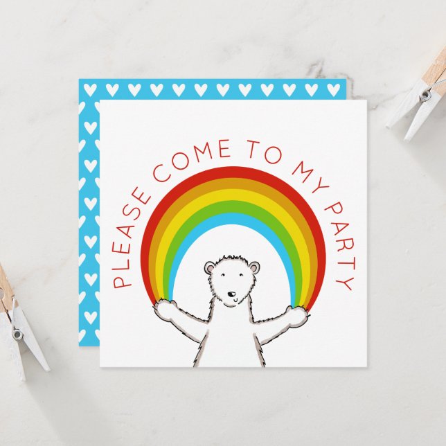 Custom Polar Bear & Rainbow Birthday Einladung (Vorderseite/Rückseite Beispiel)