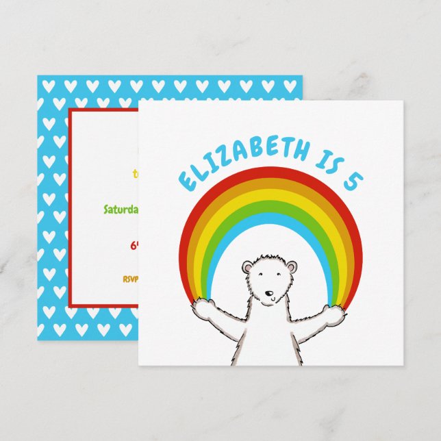 Custom Polar Bear & Rainbow Birthday Einladung (Vorne/Hinten)