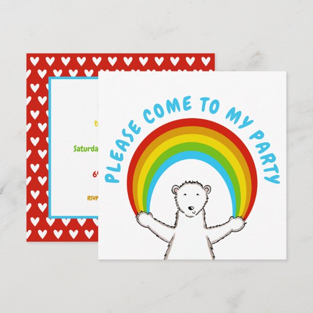 Custom Polar Bear & Rainbow Birthday Einladung (Vorne/Hinten)