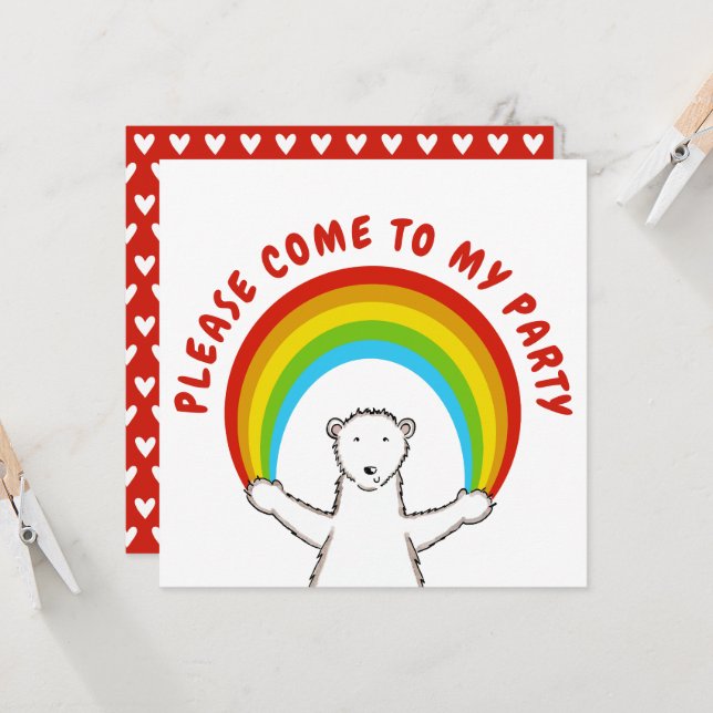 Custom Polar Bear & Rainbow Birthday Einladung (Vorderseite/Rückseite Beispiel)