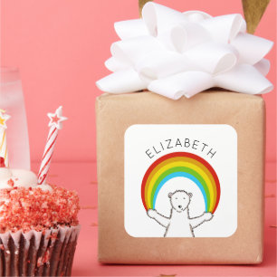 Custom Polar Bear & Rainbow Quadratischer Aufkleber