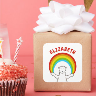 Custom Polar Bear & Rainbow Quadratischer Aufkleber