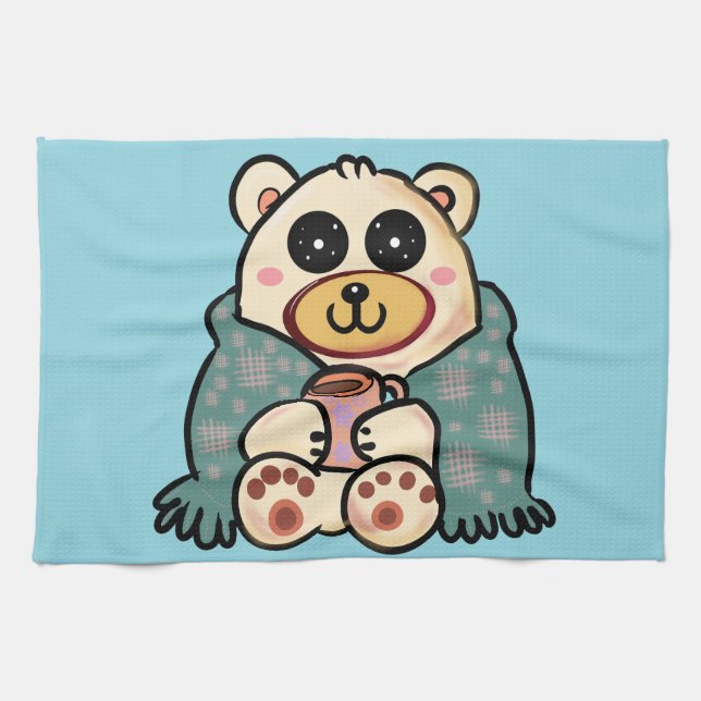 Custom Polar Bear with Coffee | Cute Winter Art Geschirrtuch (Horizontal)