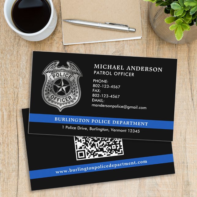 Custom Police Department Thin Blue Line QR Code Visitenkarte (Von Creator hochgeladen)