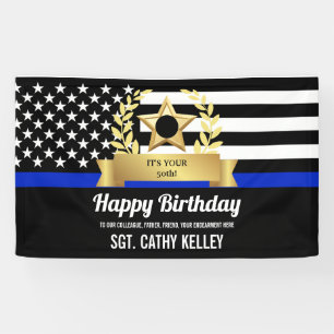 Custom Police Flag Thin Blue Line Happy Birthday Banner