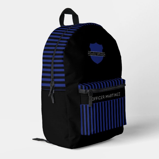Custom Police Officer Abzeichen Blue Strips Bedruckter Rucksack (Rückseitige Ecke links)