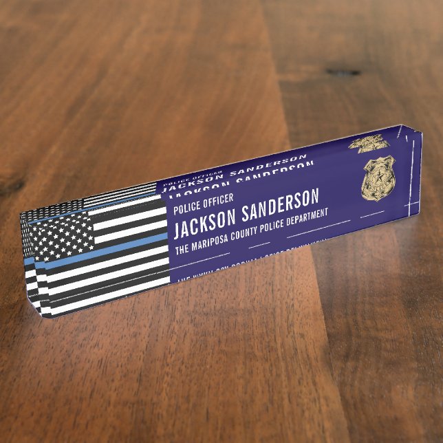 Custom Police Officer Department Thin Blue Line Namensplakette (Seite)