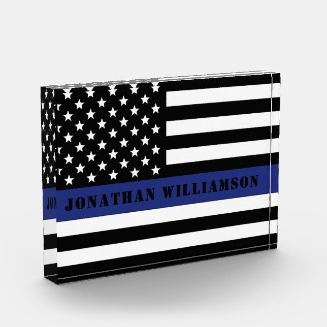 Custom Police Officer Thin Blue Line Polizeiabteil Fotoblock (Links)