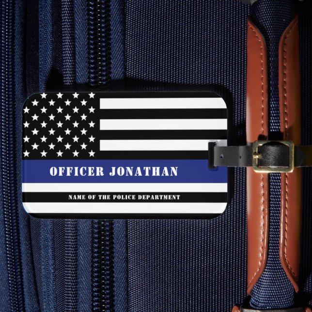 Custom Police Officer Thin Blue Line Polizeiabteil Gepäckanhänger (Vorderseite Insitu 4)
