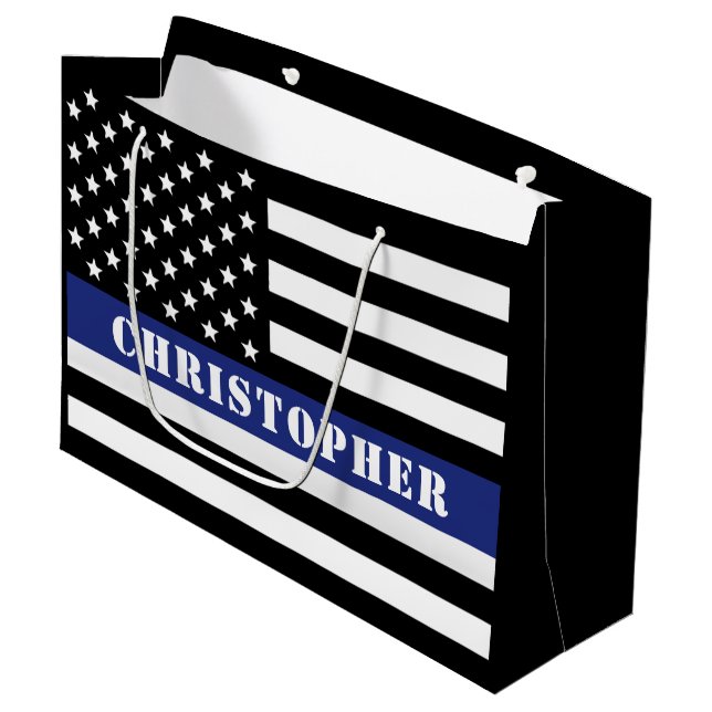 Custom Police Officer Thin Blue Line Polizeiabteil Große Geschenktüte (Vorderseite Schrägansicht)