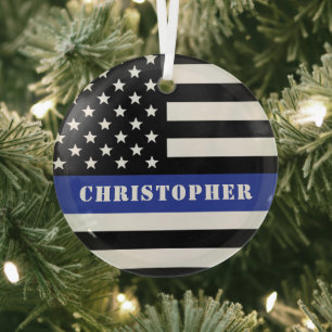 Custom Police Officer Thin Blue Line Polizeiabteil Ornament Aus Glas