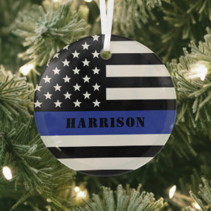 Custom Police Officer Thin Blue Line Polizeiabteil Ornament Aus Glas
