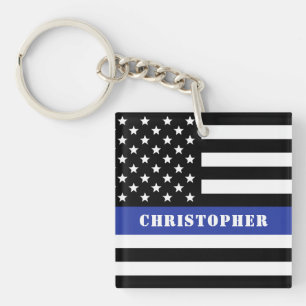 Custom Police Officer Thin Blue Line Polizeiabteil Schlüsselanhänger