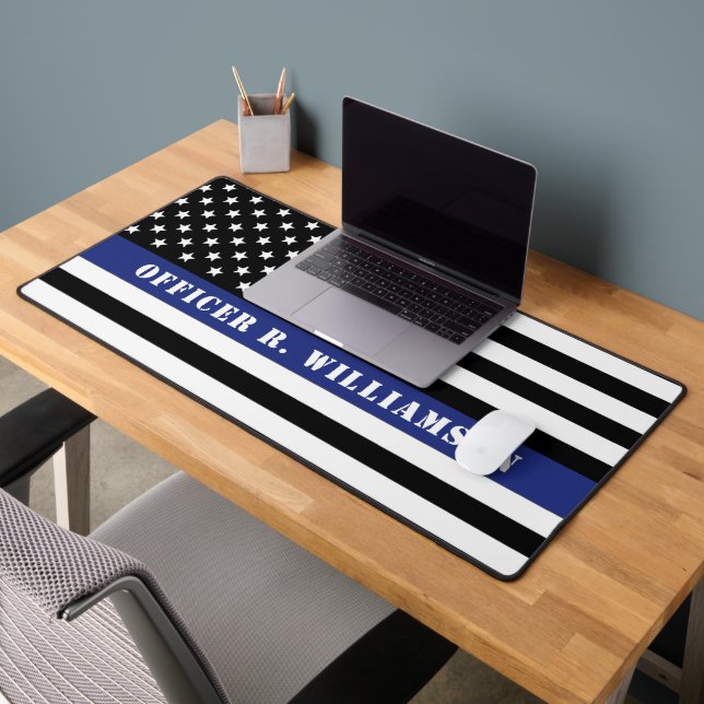Custom Police Officer Thin Blue Line Polizeiabteil Schreibtischunterlage (Büro 2)