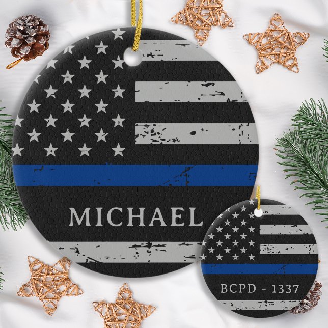 Custom Police Officer Thin Blue Line USA Flag Keramikornament (Von Creator hochgeladen)