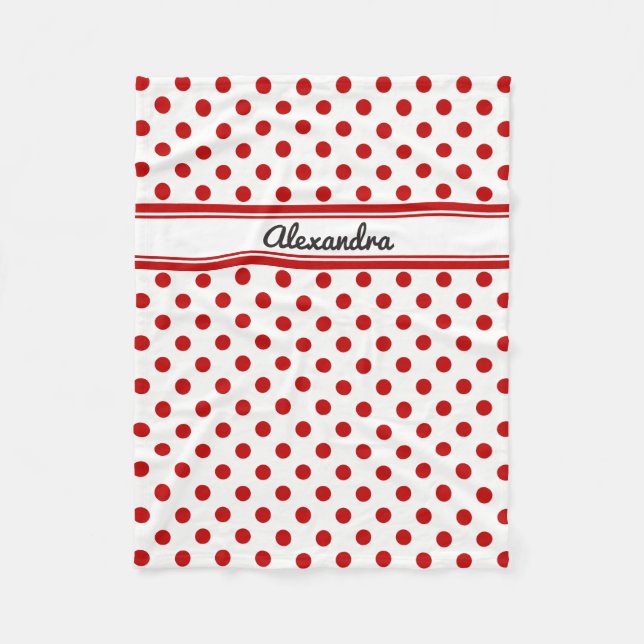 Custom Polka Dot Red White Background Fleecedecke (Vorderseite)