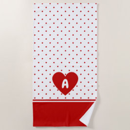 Custom Polka Dot Red White Background Monogram Strandtuch