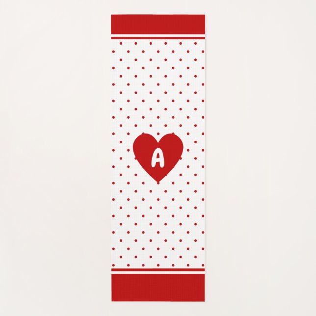Custom Polka Dot Red White Background Monogram Yogamatte (Vorderseite)