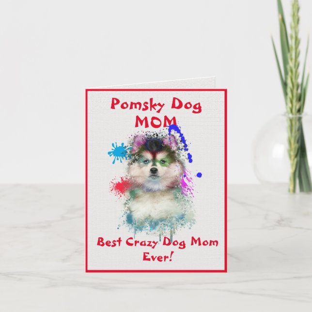 Custom Pomsky Mama Dog Beste verrückte Dog Lady Di Karte (Vorderseite)