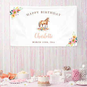 Custom Pony Birthday Niedlich Horse Floral Banner