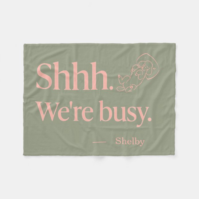 Custom Poodle Name Shhh We're Busy Sage Coral Fleecedecke (Vorderseite (Horizontal))