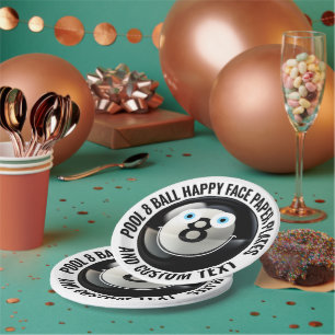 Custom Pool 8 Ball Party BLAU EYES Happy Face 7" Pappteller