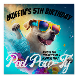 Custom Pool Paw-Ty Dog Party Signs & Banner Poster