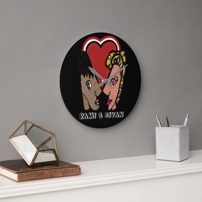 Custom Pop Art Couple Wall Clock - 2 Namen Große Wanduhr (Büro)
