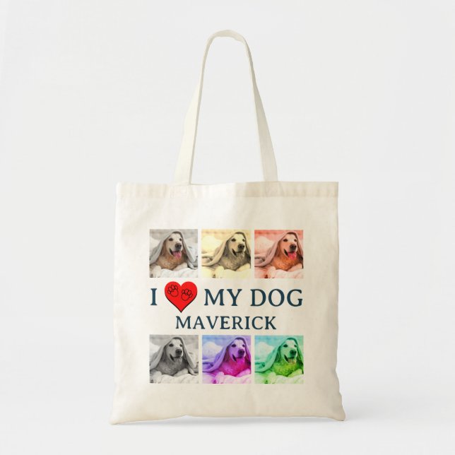 Custom Pop Art I LOVE MY DOG Pet Lover Gift Tragetasche (Vorne)