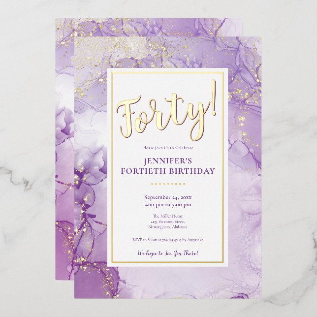 CUSTOM - Porter Lavender & Gold Foil Geburtstag Folieneinladung (Vorderseite/Rückseite)