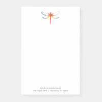 Custom Post It Notes Watercolor Red Dragonfly