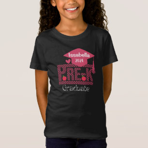 Custom Pre-K Grad Chekered und Cap for Girls Pink T-Shirt