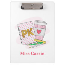 Custom Pre Kindergarten Pink Dot White Book Coffee