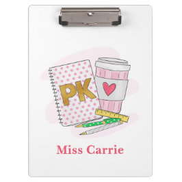 Custom Pre Kindergarten Pink Dot White Book Coffee Klemmbrett