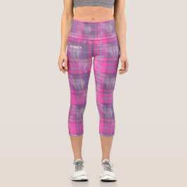 Custom preppy pink purple horse tartan  capri leggings