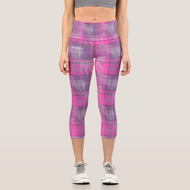 Custom preppy pink purple horse tartan  capri leggings (Vorderseite)