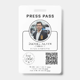 Custom Press Pass with Your Photo ID and QR Code Ausweis