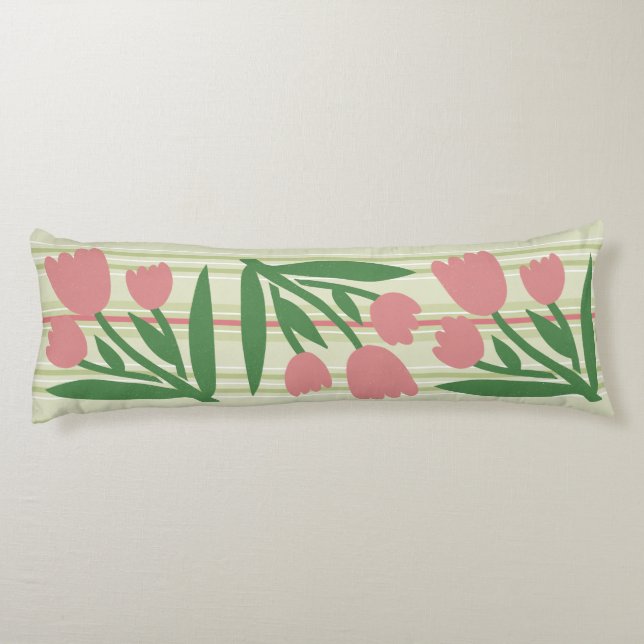 Custom pretty sage green stripes and pink floral seitenschläferkissen (Rückseite)