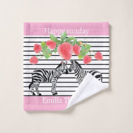Custom pretty zebra standing with strawberry Pink Badhandtuch Set