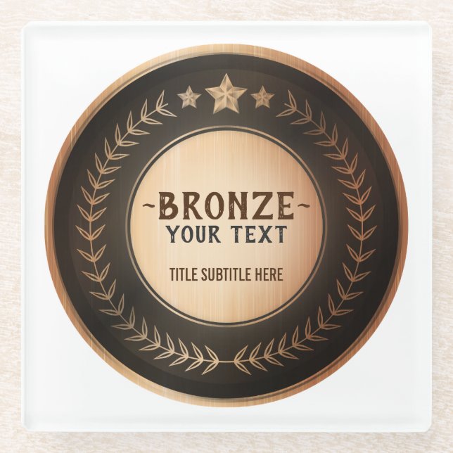 CUSTOM PRINT DIY MEDAL Bronze Champion EDITABLE Glasuntersetzer (Vorderseite)