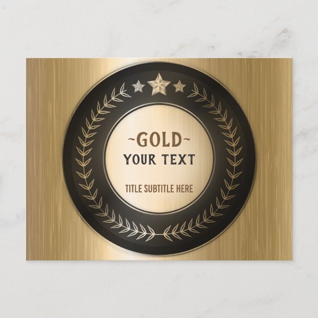 CUSTOM PRINT DIY MEDAL Gold #1 ADD YOUR LOGO Edit Ankündigungspostkarte (Vorderseite)
